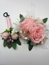 CENIQUE DESIGNS: artificial Pink Rose Wedding Corsage  Boutonniere Set Ribbon
