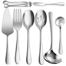 8 PCS Stainless Steel Serving Utensils Large Serving Spoons Slotted Spoons Fo...