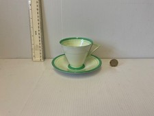 RARE  ART DECO SHELLEY ENGLAND EVE GREEN BAND AND LINES CUP SAUCER  BONE CHINA