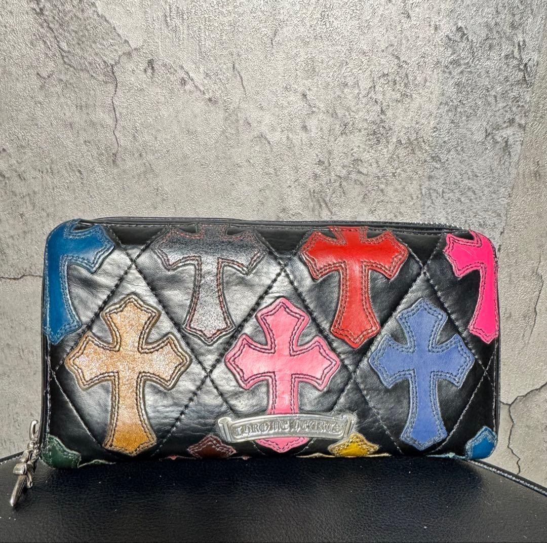 chrome hearts 財布 Chrome Hearts ZIP Long Wallet Leather logo Black multicolor