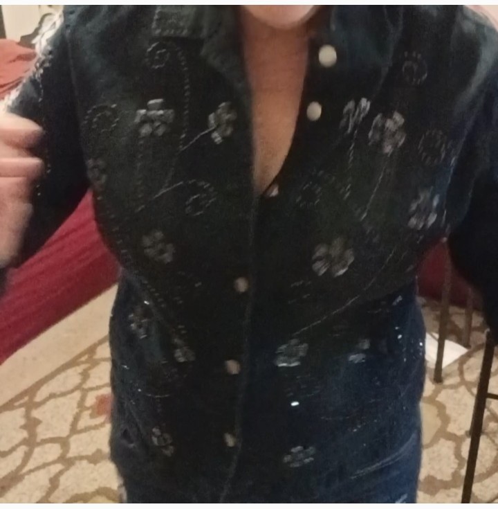 Flashback Stretch Denim Jacket Sequins Women's XL… - image 1