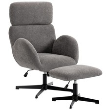 HOMCOM Swivel Armchair with Footstool, Rocking Accent Chair, Grey