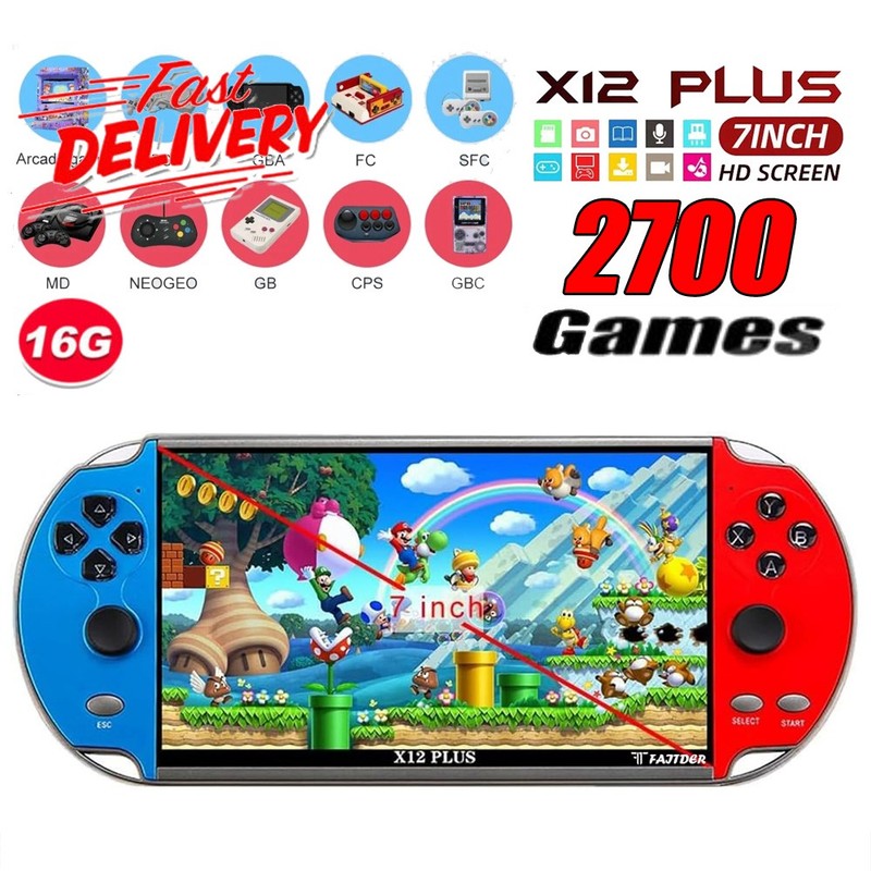 X12 Plus 7" Video Game Console Retro Handheld Portable 2700Built-in Games 16GB