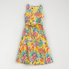 Talbots Dress Size 2 Yellow Tropical Sleeveless Tie Belt Ruffle V-Neck Resort