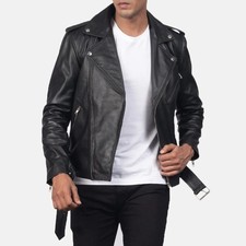 Men's Genuine Lambskin Leather Black Slim fit Biker Motorcycle Fashion Jacket