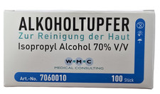 Alkoholtupfer 3x3cm &ndash; 100 St&uuml;ck einzeln verpackt, zur hygienischen Hautreinigung