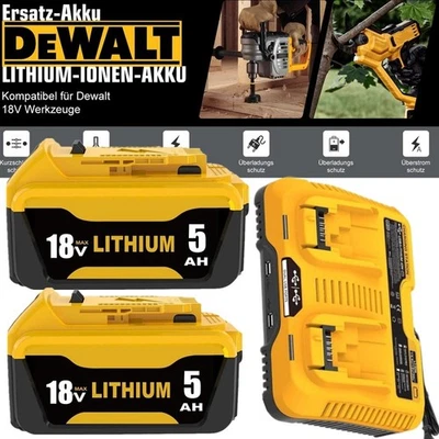 2X Für DeWalt Akku 18V 5AH XR Li-ion DCB184 DCB182 DCB200-2 / Dual-Ladegerät