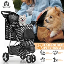 3 Wheels Pet Dog Stroller Travel Cage Carrier w/Cup Holder+Foldable Jogging Cart