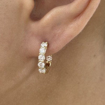 14K Gelbgold Creolen 1,30ct runder Laborgefertigter Diamant F/VS