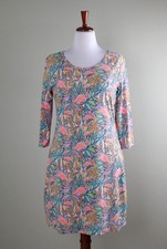 LULU B 110 Smooth Stretch Flamingo Floral Print Casual Dress Size Medium