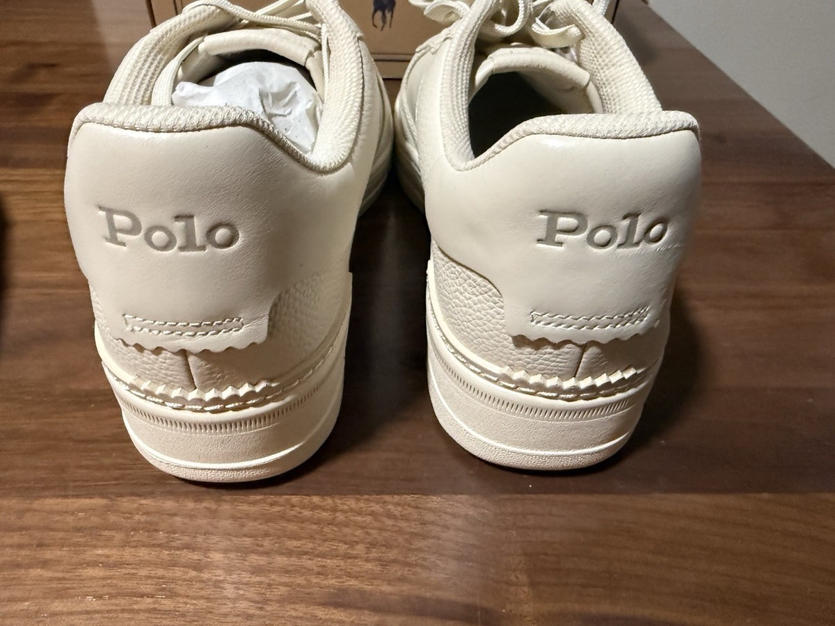 Polo Ralph Lauren Masters Court Leather Sneaker in Ecru Size 