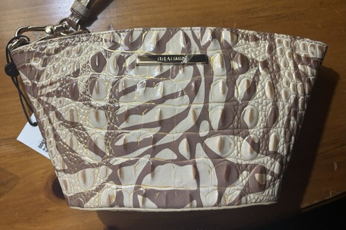 NWT Brahmin Ariana Wristlet Stone Melbourne Croc Embossed Leather Wristlet