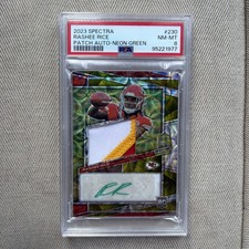 2023 PANINI SPECTRA PATCH AUTO-NEON GREEN #230 RASHEE RICE 24/35 PSA 8
