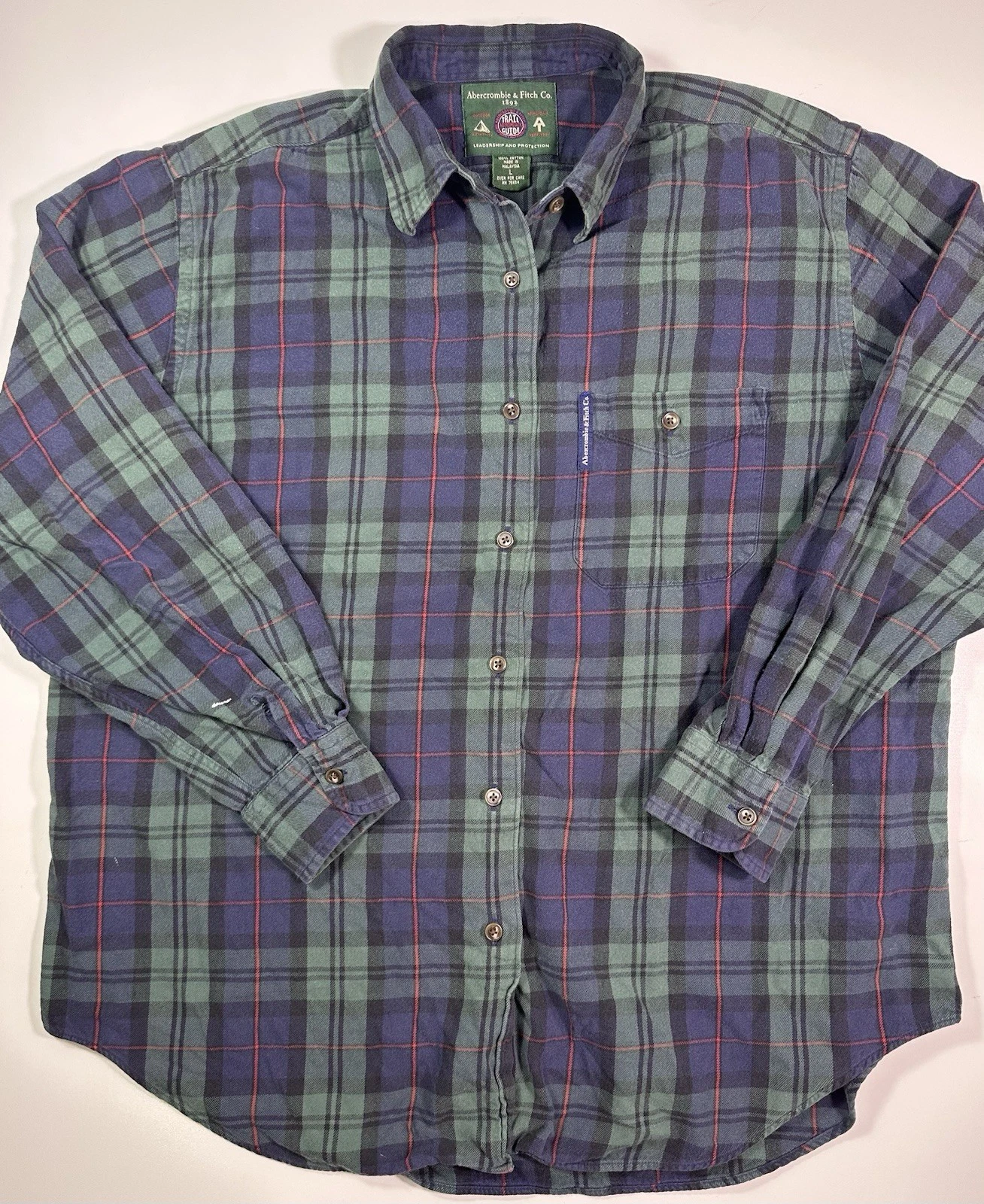 Abercrombie & Fitch Trail Guide Flannel Shirt Mens Large Plaid Cotton Button Up