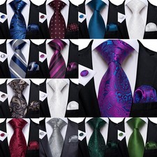 Mens Paisley Dots Solid Striped Necktie Tie Hanky Cufflinks Set Wedding Gift