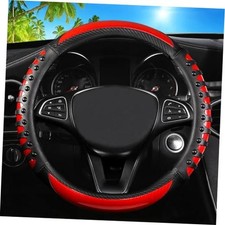 Car Leather Steering Wheel Cover - Carbon Fibre 3D Massage - Sports Red