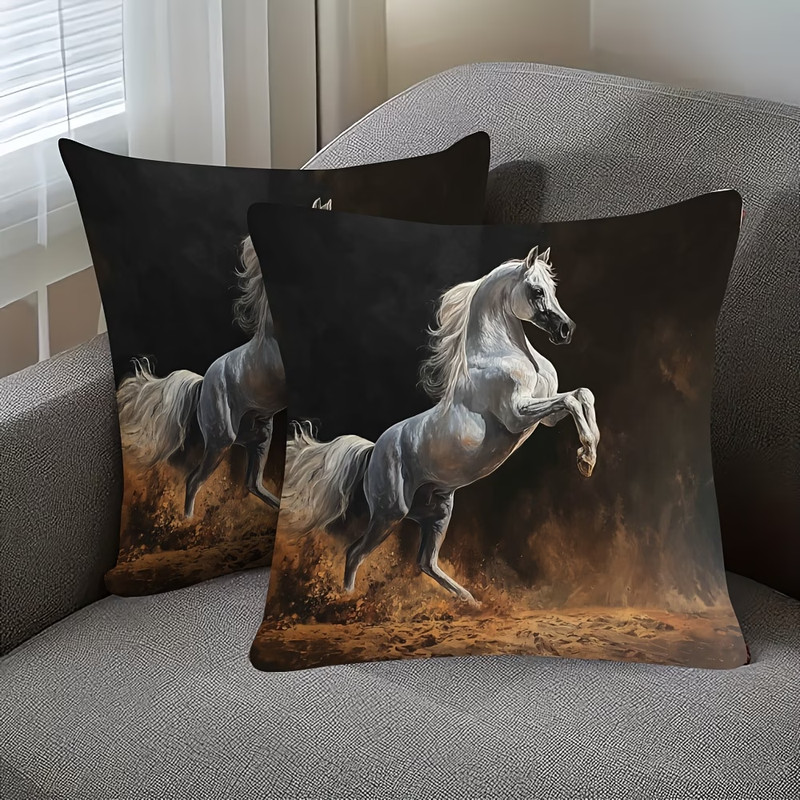 Western Decor Horse Pillow Cover Approx. 18" X 18" Printed Both Sides (Set of 2)