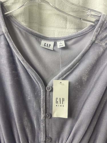 New Gap Kids Girls Lilac Purple Short Sleeve Velvet Button Up Dress SZ L 10 - Picture 2 of 3
