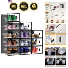 12 Pack Stackable Shoe Storage Boxes Fit Size 9, Thickened Clear Shoe Box Bin...