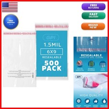 GPI Pack of 500 6" X 9" Clear Self Seal Poly Bags 1.5 Mil Resealable with