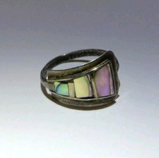 Taxco Mexico Sterling Silver 3 Color Abalone Ring Signed BCE Adjust Size 6 - 7.5