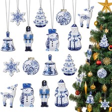 40 Pcs Christmas Wooden Ornaments Blue and White Chinoiserie Hanginge Decor