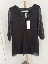 Little White Lies Black Eyelet Long Sleeve Dress With Lace Up & Tassels SZ S NEW