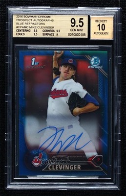 2016 Bowman Chrome Blue Refractor /150 Mike Clevinger BGS 9.5 Rookie Auto RC 5j0