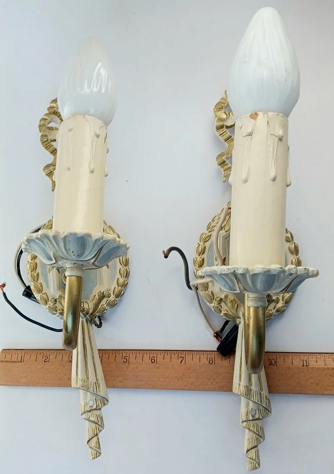 Apliques de pared antiguos Art Deco par de lámparas de pared a juego interruptor vintage fundido 13" Foto 3 de 4