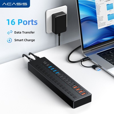 Acasis 16 Port USB-C 5Gbps Smart Charging Hub Splitter Powered Switch