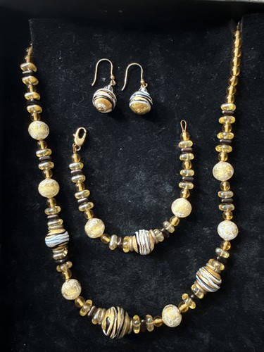 ROSSOLEONE GIOIELLI SET NECKLACES BRACELET EARRINGS MURANO GLASS GOLD PLATED