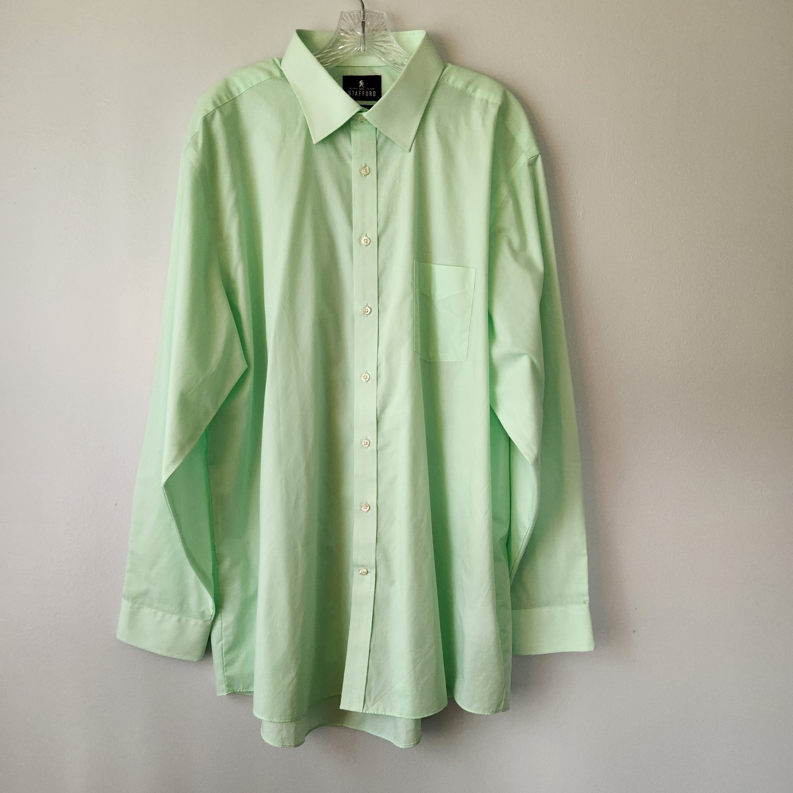 Stafford Dress Shirt Men's 18 36/37 Green Button Up Business Preppy Professional