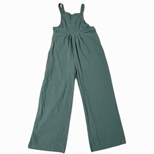 Womens Solid Color Wide Leg Jumpsuit Overalls Lt. Green Size Small Linen/Cotton