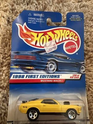 1998 First Edition Hot Wheels Mustang Mach I Diecast Car 29 of 40 Yellow NIP