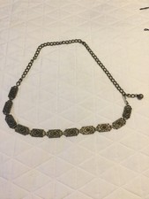 Vtg Geometric Links Metal Chain Belt Boho Hippie Silver Colored