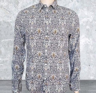 William Morris & Co + H&M Shirt Mens Medium Gray Gold Floral Long Sleeve EUC