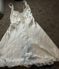 VTG White Babydoll Dress Beaded Detailing Wedding Lingerie Slip Dress
