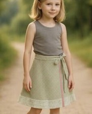 Matilda Jane Girls Skirt Size 6 Hotline Kayla Silky Wrap Twirly Green Pink