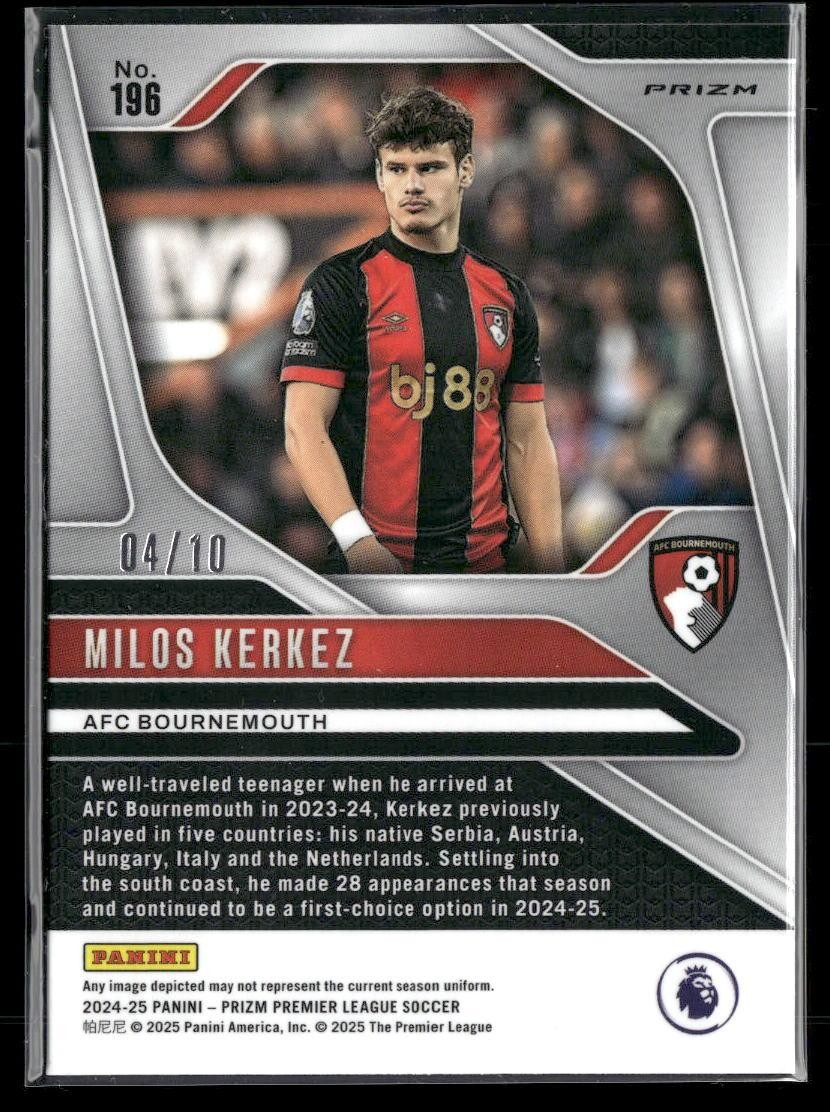 2024-25 Panini Prizm Premier League #196 Milos Kerkez Gold Pulsar #/10 view 2