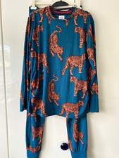 Chelsea Peers Maternity Blue Tiger Animal Print Cotton Jersey Pyjama Set