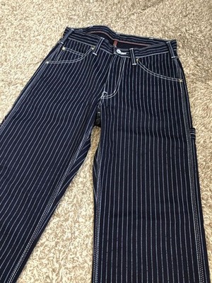 IRON HEART 814 Wabash Stripe Painter Pants Size 30 Navy Denim Workwear Japan