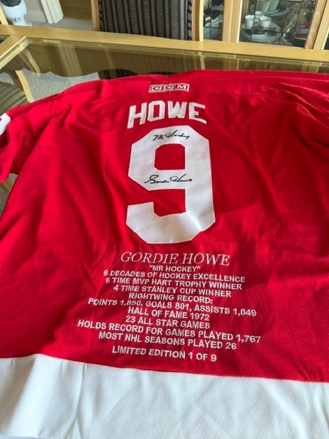 GORDIE HOWE autographed jersey LIMITED EDITION 1 OF ONLY 9 !
