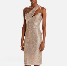 Aqua Sequin One-Shoulder Copper Midi Bodycon Cocktail/Party/Wedding Dress NEW