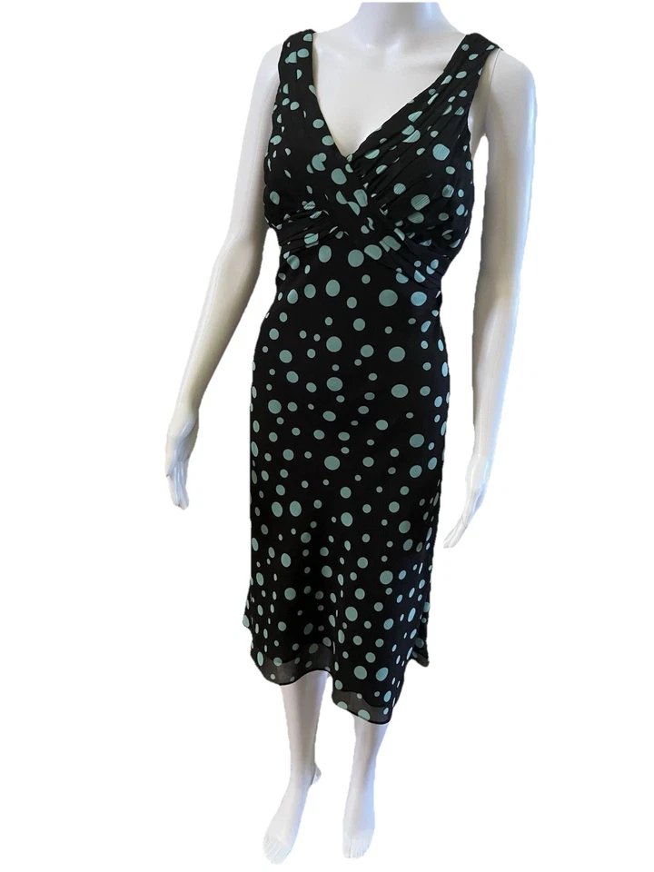 DressBarn Black & Turquoise Dress Size 8 Flowy Chiffon Layered Bias Cut - Image 3 of 4