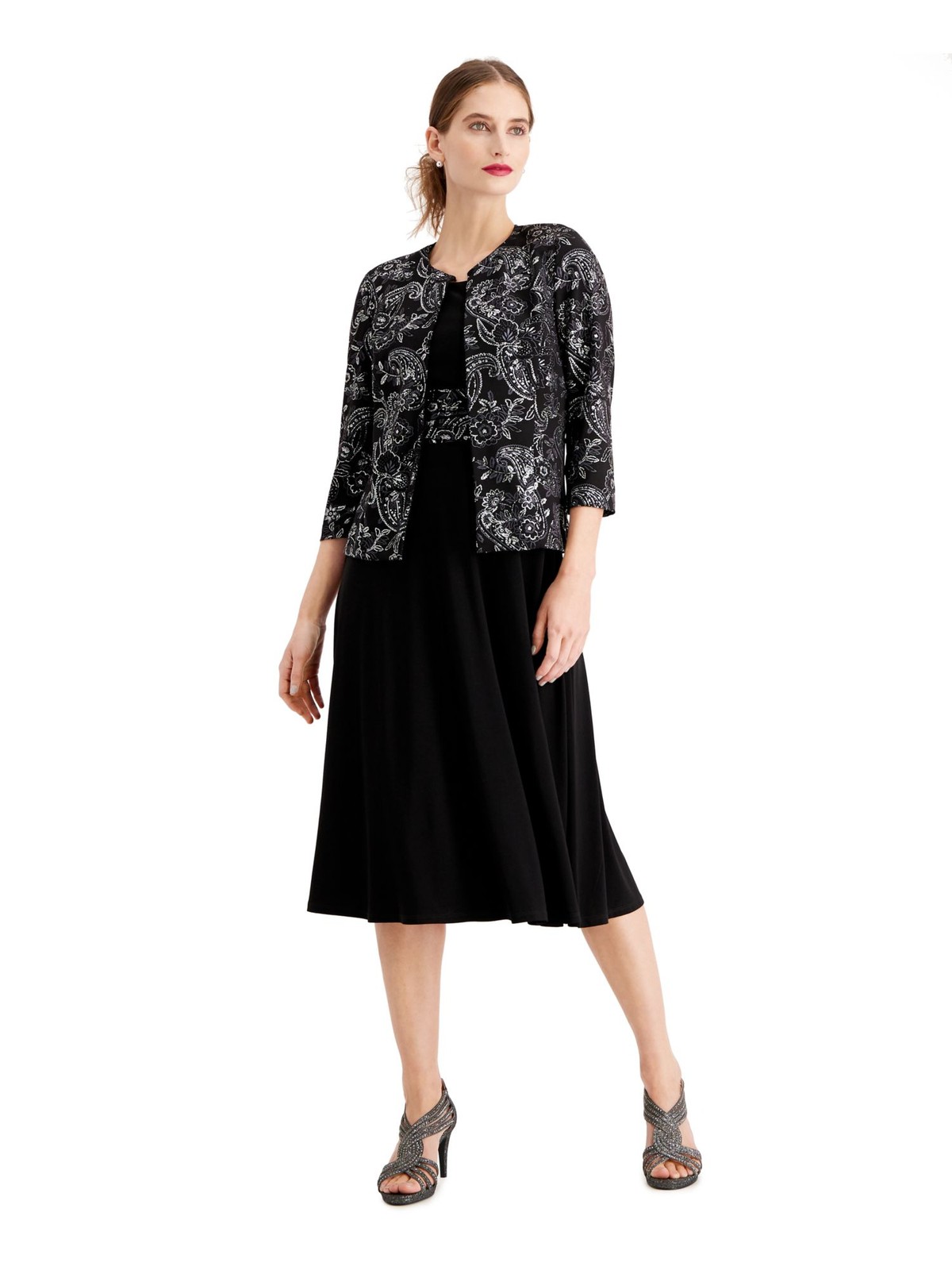 JESSICA HOWARD Womens Black 3/4 Sleeve Jewel Neck Midi Shift Dress 10