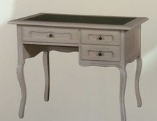 SCRIVANIA SCRITTOIO  PIANO IN PELLE AVORIO DECAPE' CON DECORO CLASSICO