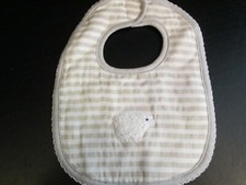 Lamb Applique Gray Striped Cotton Bib by Mud Pie, New