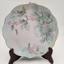 Vintage Hand Painted 8" Porcelain Plate Signed by Artist Pastel Blue and Pink
