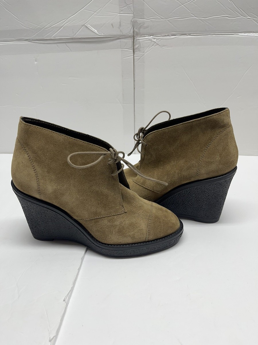 M Grigiarancio Made in Italy Crosta Tobacco Suede Wedge Booties 36 Us