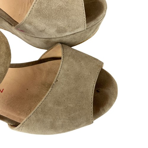 SACHA LONDON Taupe Suede Wedge Platform Heel Peep Toe Buckle Slingback US Size 9 - Picture 6 of 7
